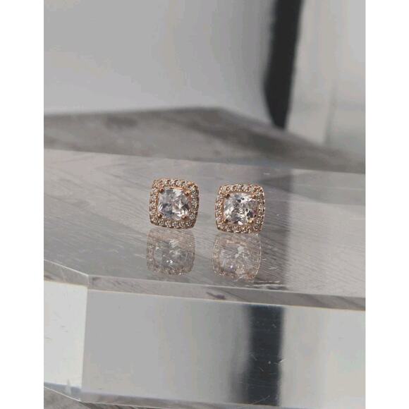Square Rose Gold Plated Sterling Silver CZ Post Stud Earrings 7MM - Picture 1 of 5